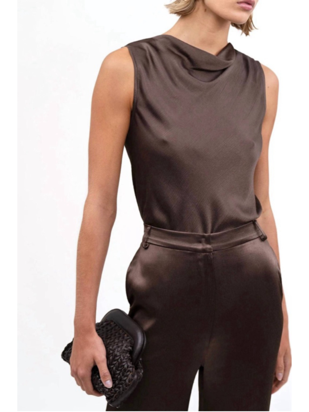 NWT NONchalant Label Maisy High Neck Top Chocolate Sz S - Picture 2 of 3